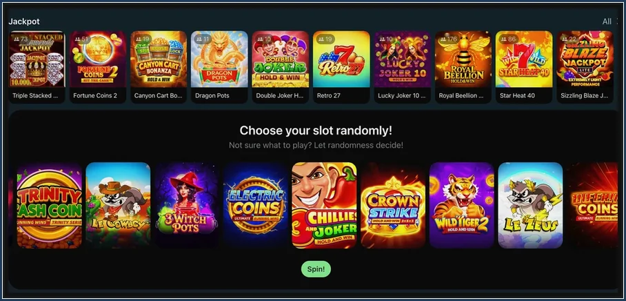 Jackpot-Reihe mit Triple Stacked, Dragon Pots und Block Choose your slot randomly