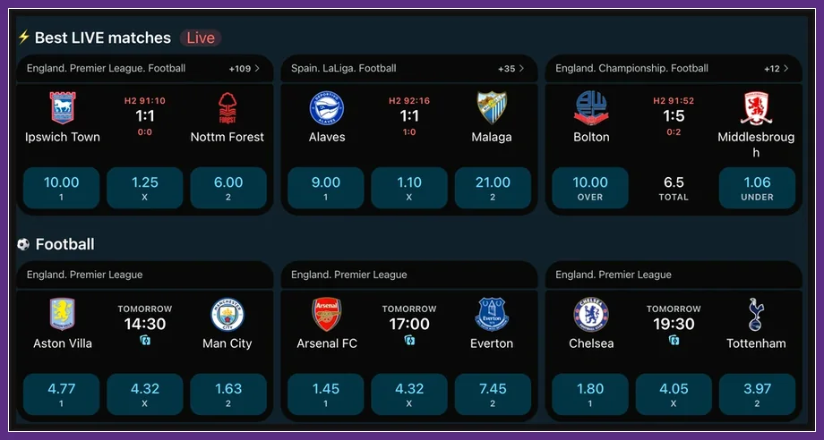 Live-Wetten und kommende Fußballspiele im Sportwetten-Bereich Live-Fußballspiele Ipswich gegen Nottm Forest, Alaves gegen Malaga und Premier-League-Partien mit Quoten