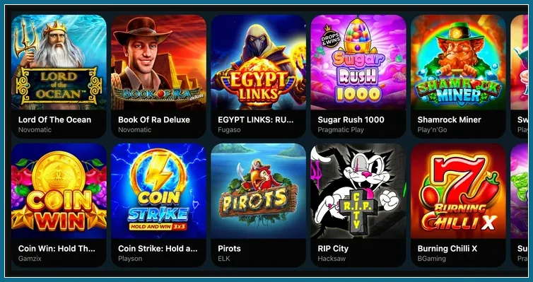 Slot-Raster mit Lord Of The Ocean, Egypt Links, Coin Win und Pirots