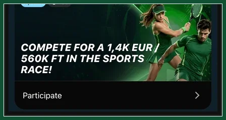 Sportwetten-Aktion in der Bonusübersicht des Anbieters Untere Hälfte einer Sports-Aktionskarte mit Tennisspielern, Text Compete for und Participate